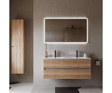 Мебель для ванной SANCOS Urban 120 с двойной раковиной подвесная, 2 ящика, дуб галифакс натуральный