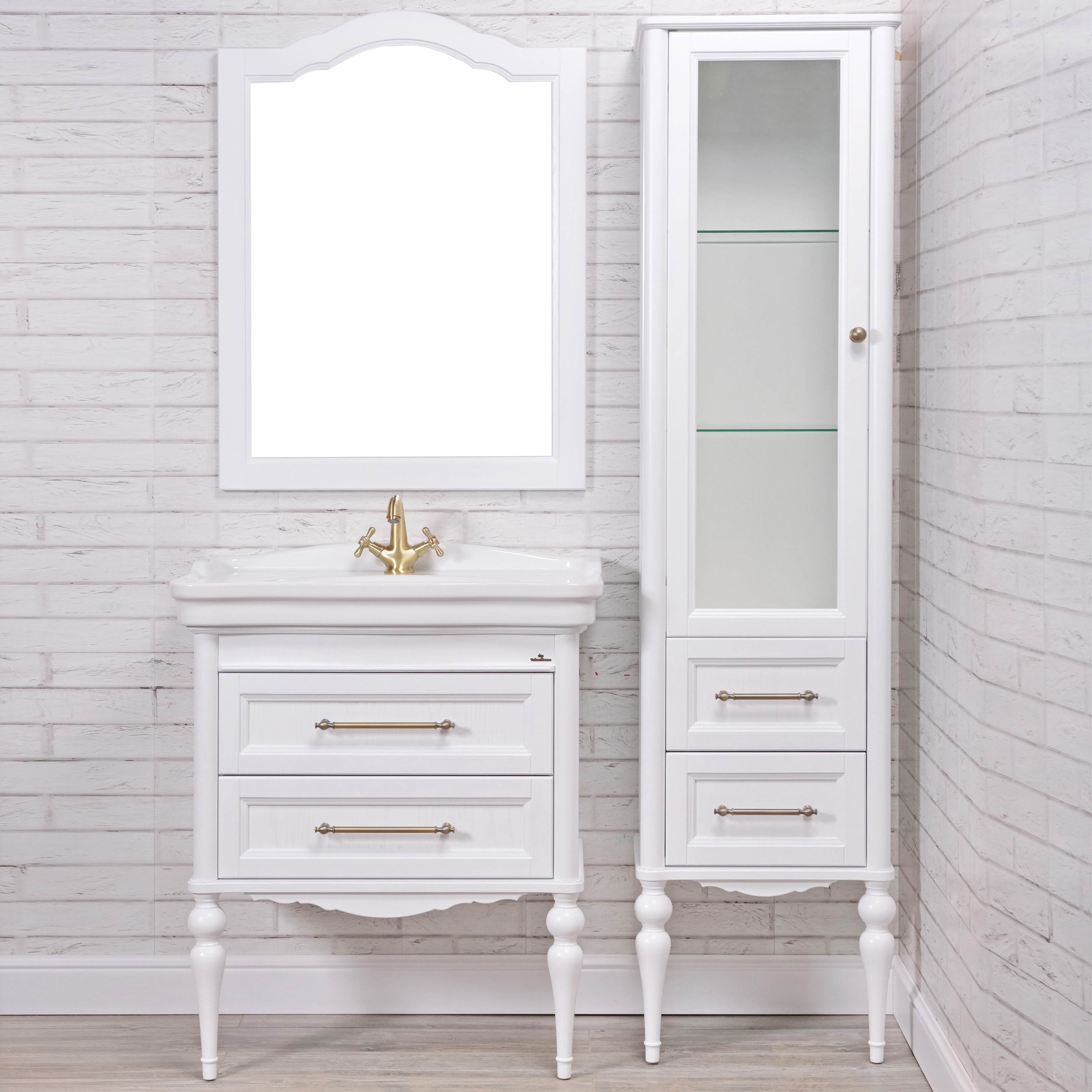 Мебель для ванной ValenHouse Эстетика 80, белая, подвесная, ручки бронза