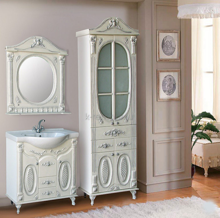 Мебель для ванной Атолл "Наполеон-287" белый жемчуг патина серебро