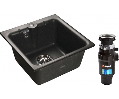 Комплект Мойка кухонная GranFest Practik GF-P420 черный + Измельчитель отходов Bort Master Eco