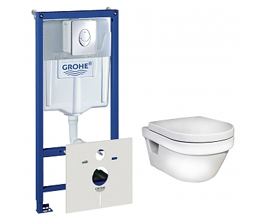 Комплект унитаз подвесной Gustavsberg Hygienic Flush WWC 5G84HR01 + инсталляция Grohe Rapid SL 38750001 4 в 1