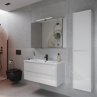 Мебель для ванной SANCOS Libra 100 подвесная, 2 ящика, белая глянцевая