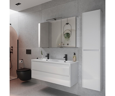 Мебель для ванной SANCOS Libra 120 с двойной раковиной подвесная, 2 ящика, белая глянцевая