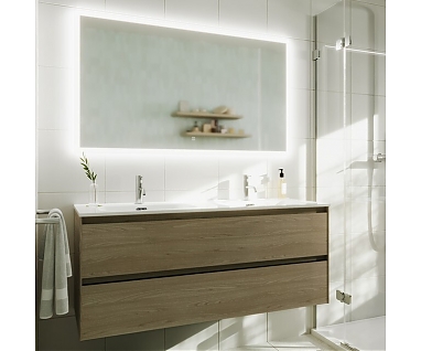 Мебель для ванной SANCOS Cento 120 с двойной раковиной подвесная, 2 ящика, карпатская ель