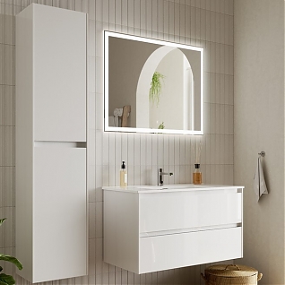 Мебель для ванной SANCOS Cento 90 подвесная, 2 ящика, белая глянцевая