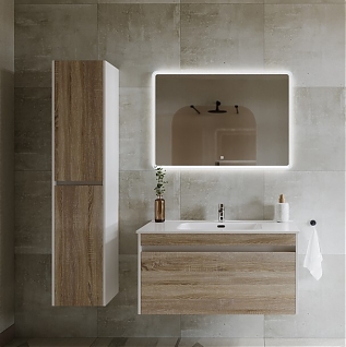 Мебель для ванной SANCOS Smart 100 подвесная, 2 ящика, дуб бардолино, белый