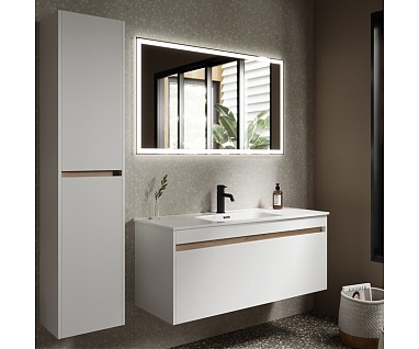 Мебель для ванной SANCOS Smart 120 подвесная, 2 ящика, белая глянцевая
