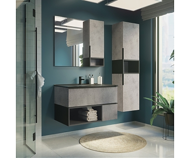 Мебель для ванной COMFORTY Франкфурт-90 бетон светлый, черная раковина 