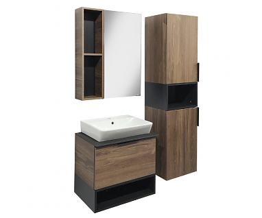 Мебель для ванной COMFORTY Штутгарт-60 дуб тёмно-коричневый с черной столешницей №8 