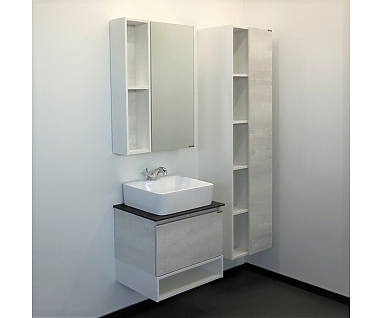 Мебель для ванной COMFORTY Прага-60 дуб белый с антрацитовой столешницей, раковина Comforty PZ-6068