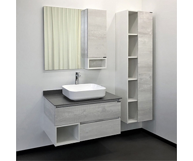 Мебель для ванной COMFORTY Прага-90 дуб белый со светло-серой столешницей, раковина Comforty T-Y9378