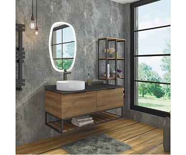 Мебель для ванной COMFORTY Порто-120-1 дуб тёмно-коричневый с черной столешницей 