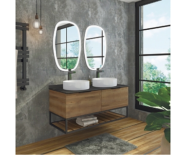 Мебель для ванной COMFORTY Порто-120-2 дуб тёмно-коричневый с черной столешницей 