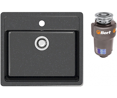 Комплект  Мойка кухонная Marrbaxx Джекки Z009Q004 чёрный + Измельчитель отходов Bort Titan Max Power