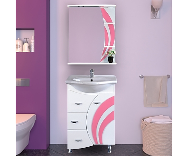 Мебель для ванной Misty Каролина 60 3 ящика R розовое стекло