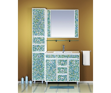 Мебель для ванной Misty Жемчужина 90 бело-голубая мозаика