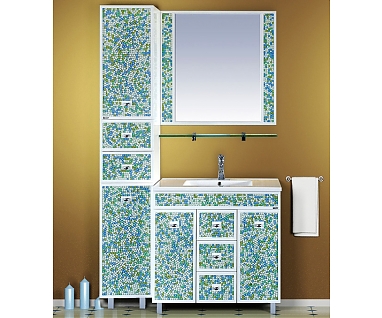 Мебель для ванной Misty Жемчужина 75 бело-голубая мозаика