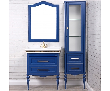 Мебель для ванной ValenHouse Эстетика 80, синяя, подвесная,  ручки золото