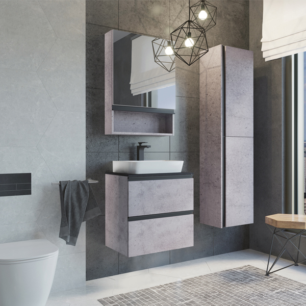 Мебель для ванной COMFORTY Эдинбург-60-2 бетон светлый с черной столешницей