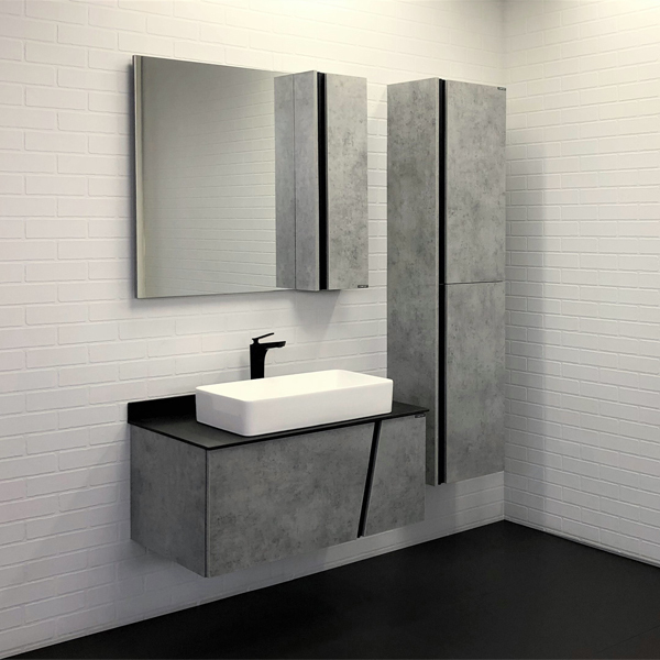 Мебель для ванной COMFORTY Эдинбург-90 бетон светлый с черной столешницей, раковина Comforty 78189