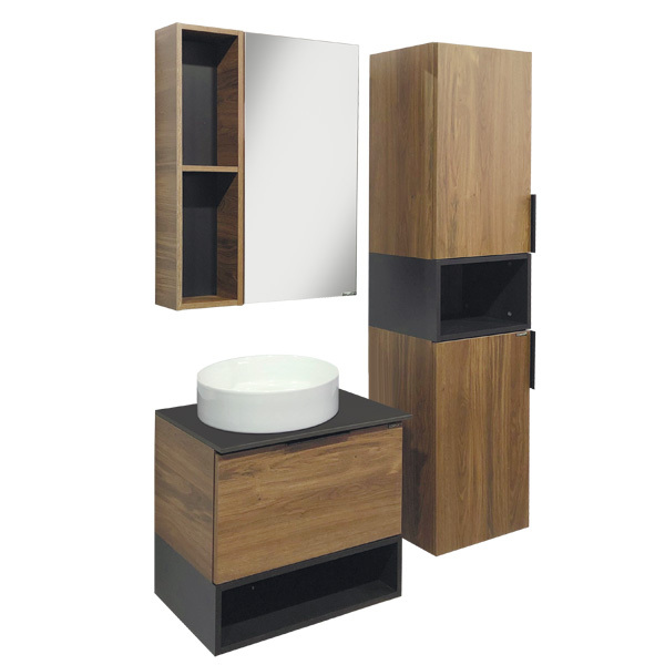 Мебель для ванной COMFORTY Штутгарт-60 дуб тёмно-коричневый с черной столешницей с отверстием под смеситель №12 