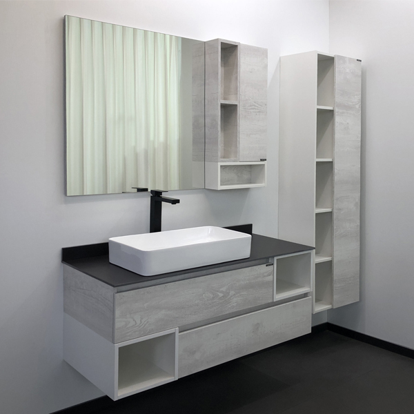 Мебель для ванной COMFORTY Прага-120 дуб белый с антрацитовой столешницей 