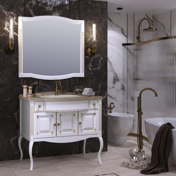 Мебель для ванной Opadiris Лаура 100 белая с патиной (столешница натуральный мрамор)
