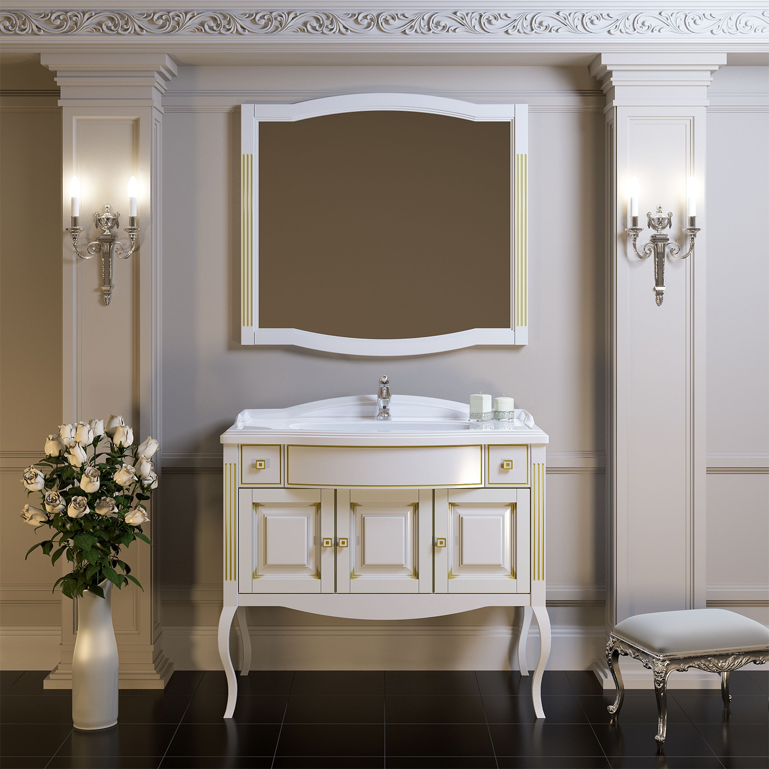 Мебель для ванной Opadiris Лаура 100 белая с патиной (раковина искусственный камень)